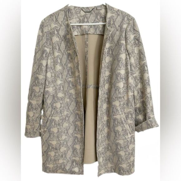 Chico’s Women’s XL Faux Suede Snakeskin l Open Front Jacket Beige Fall - Picture 2 of 11